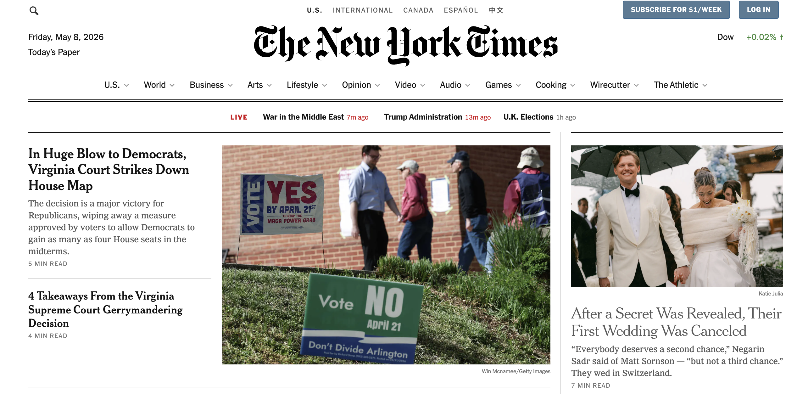 NYTimes.com Performance panel showing large JavaScript bundles consuming main-thread time.