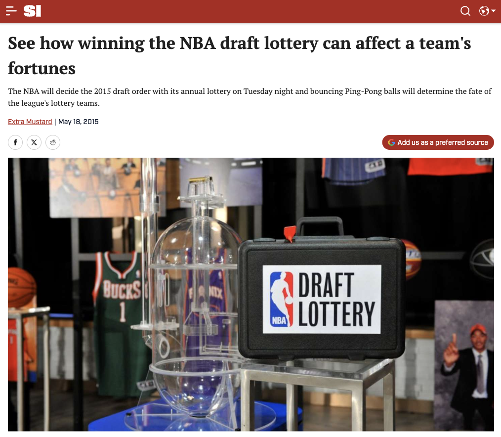 Sports Illustrated — NBA Draft Lottery article